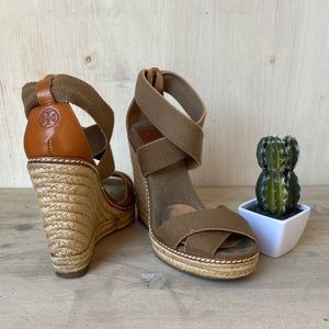 TORY BURCH Platform Espadrille Wedge Sandals GUC